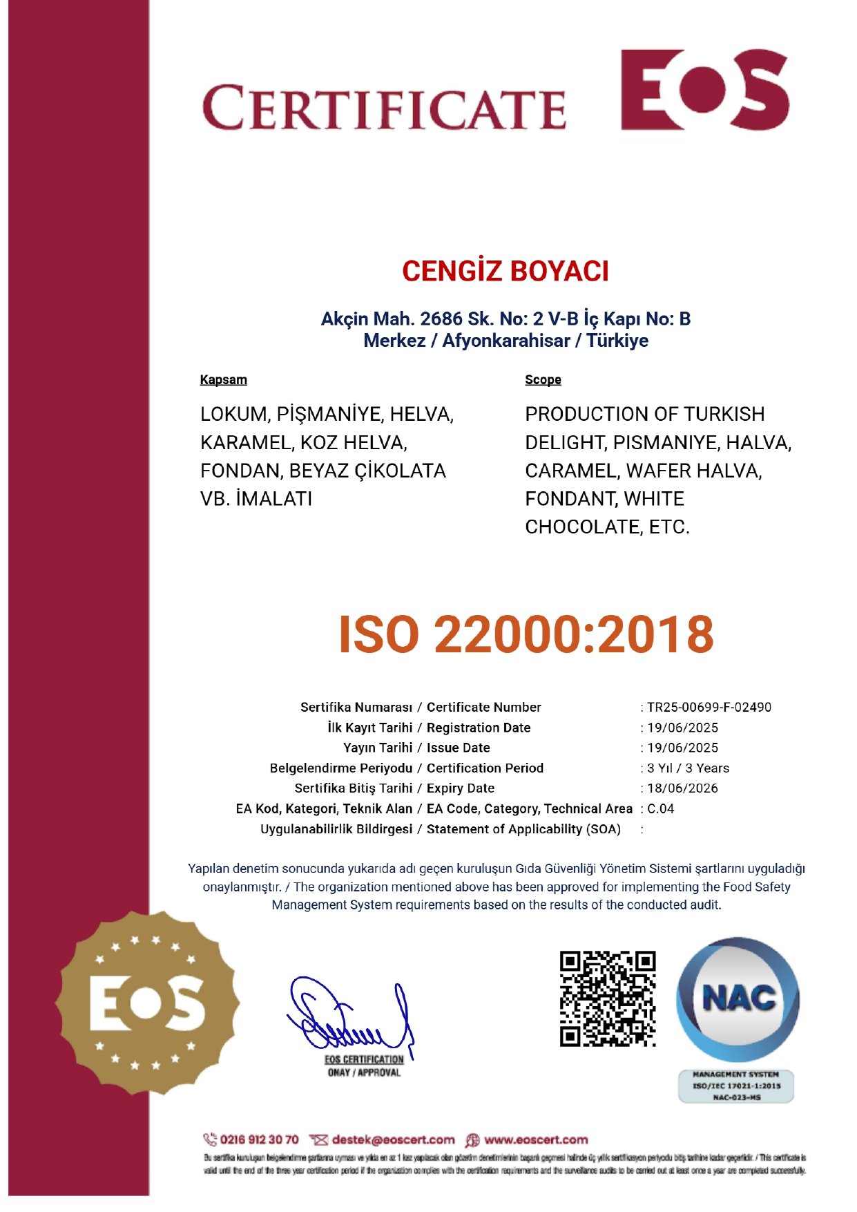 ISO 22000 Belgesi